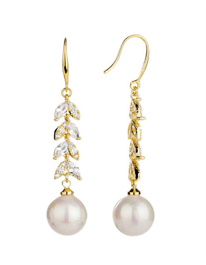 Gregory Ladner CZ Leaf Drop Pearl Earring