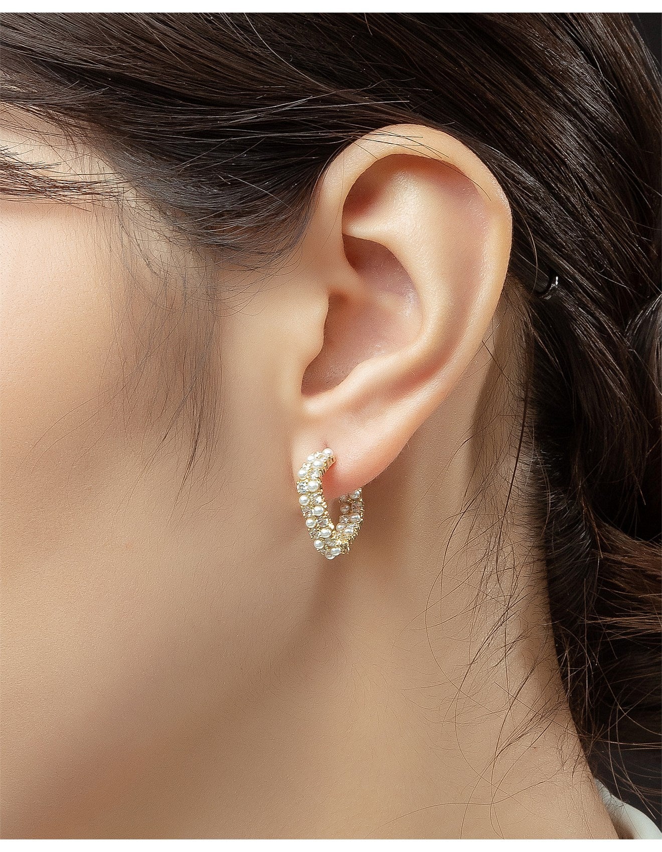 Gregory Ladner Square Hoop CZ Pearl Earrings